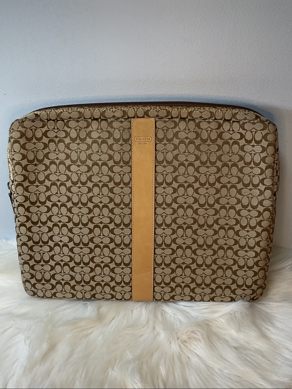 Vintage Coach Laptop case Signature C Jacquard Khaki brown EUC